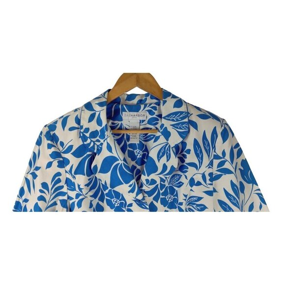 Summer Spring Blazer Jacket Blue White Floral 18 Sag Harbor 3/4 Sleeve Career - Picture 3 of 13